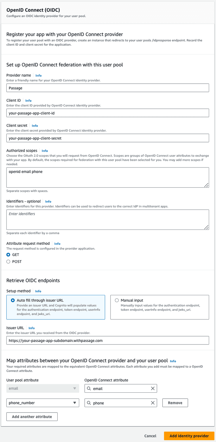 AWS Cognito settings