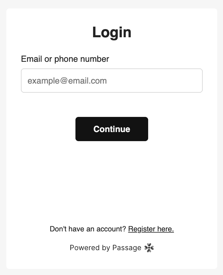 Passage element with Powered by Passage branding
